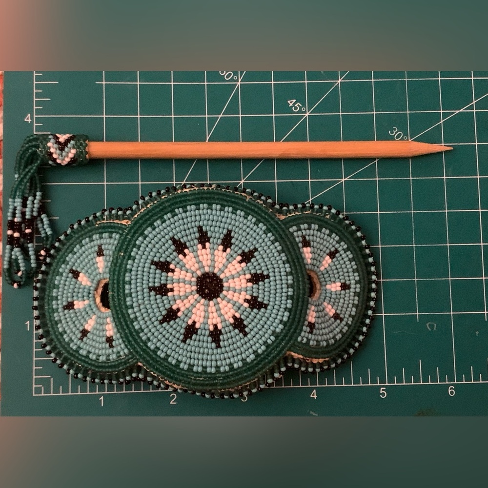 Unique Native American Hand Beaded Rosette Hair Barrette